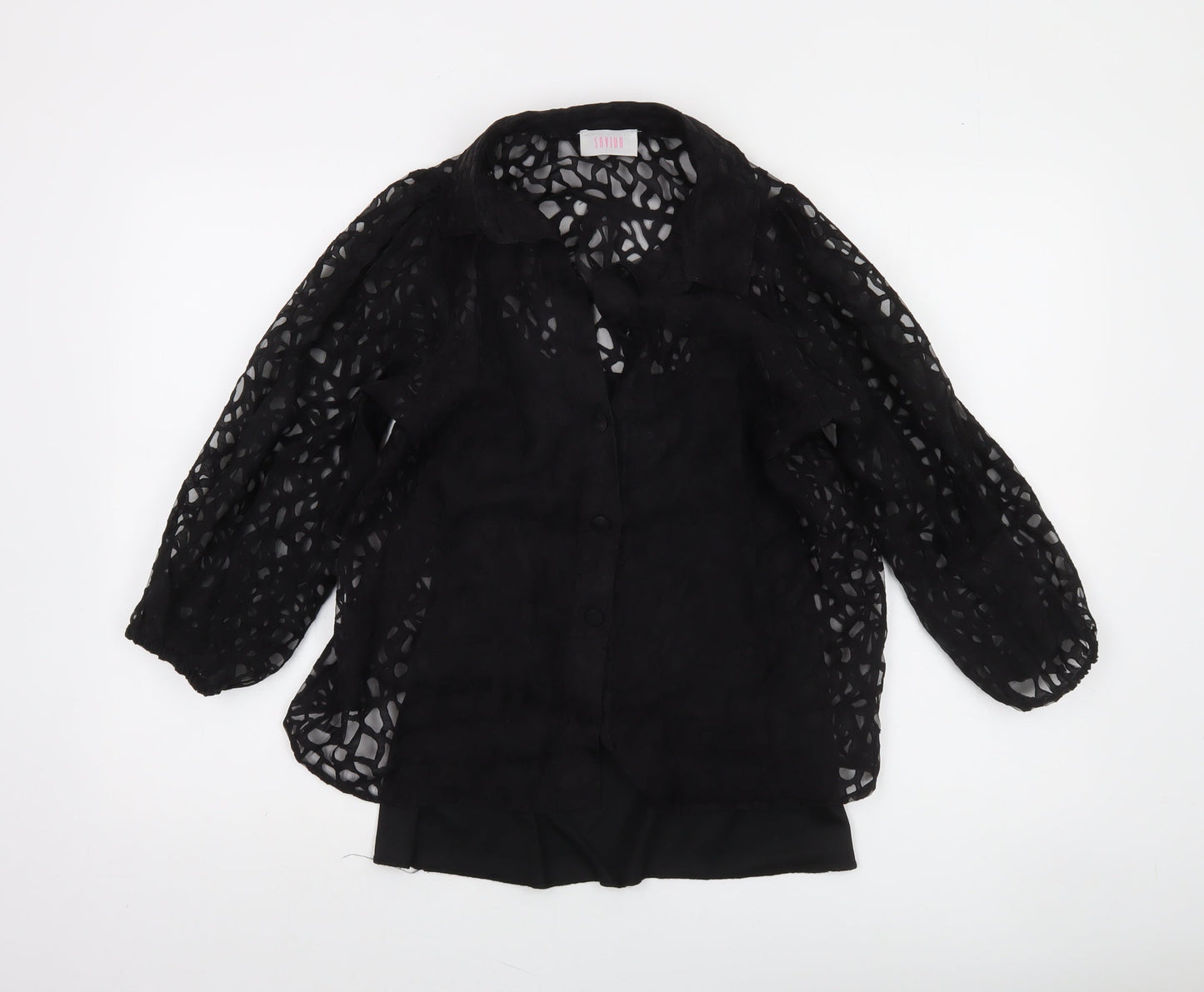 Savida Women’s Black Lace 3/4 Sleeve Collared Blouse Size 12
