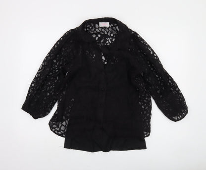Savida Women’s Black Lace 3/4 Sleeve Collared Blouse Size 12