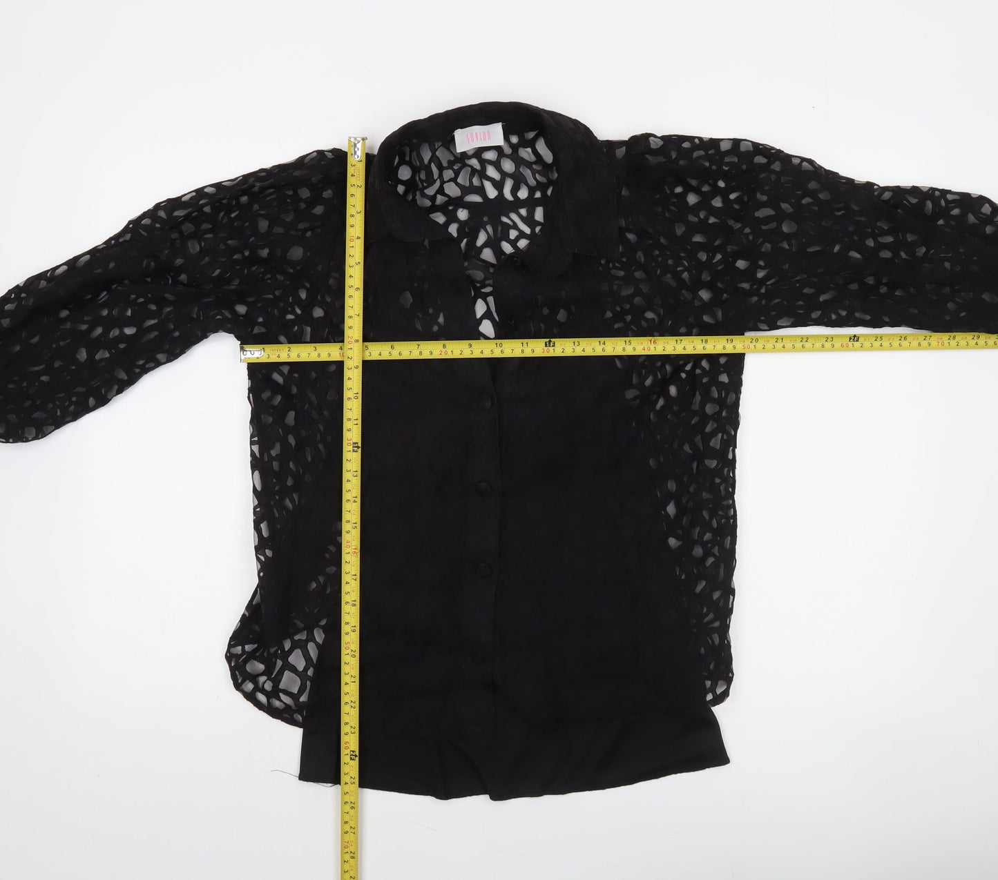 Savida Women’s Black Lace 3/4 Sleeve Collared Blouse Size 12