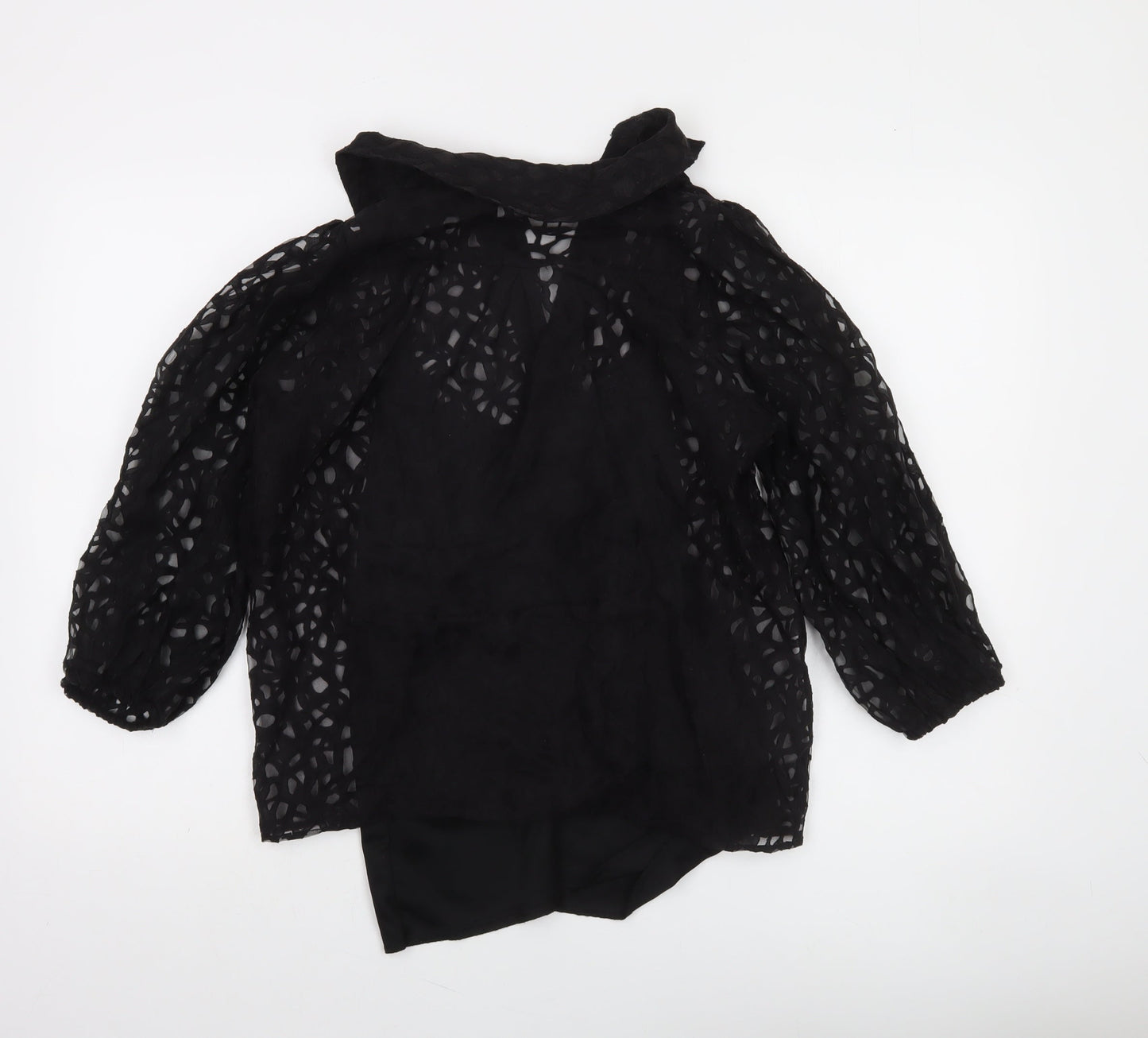 Savida Women’s Black Lace 3/4 Sleeve Collared Blouse Size 12
