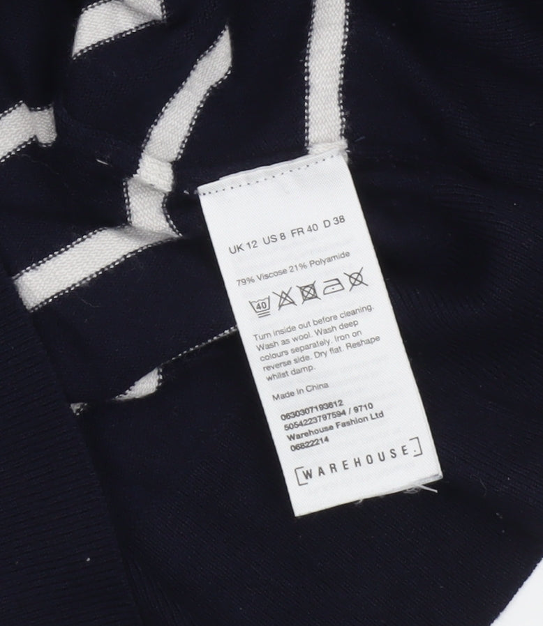 Warehouse Women’s Blue Striped Crew Neck Long Sleeve Pullover Jumper Size 12