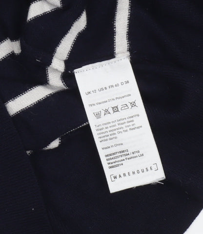 Warehouse Women’s Blue Striped Crew Neck Long Sleeve Pullover Jumper Size 12