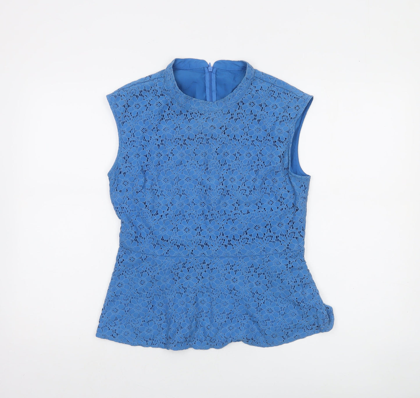 Oasis Womens Blue Lace Peplum Sleeveless Blouse Size 4