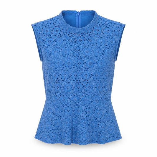 Oasis Womens Blue Lace Peplum Sleeveless Blouse Size 4