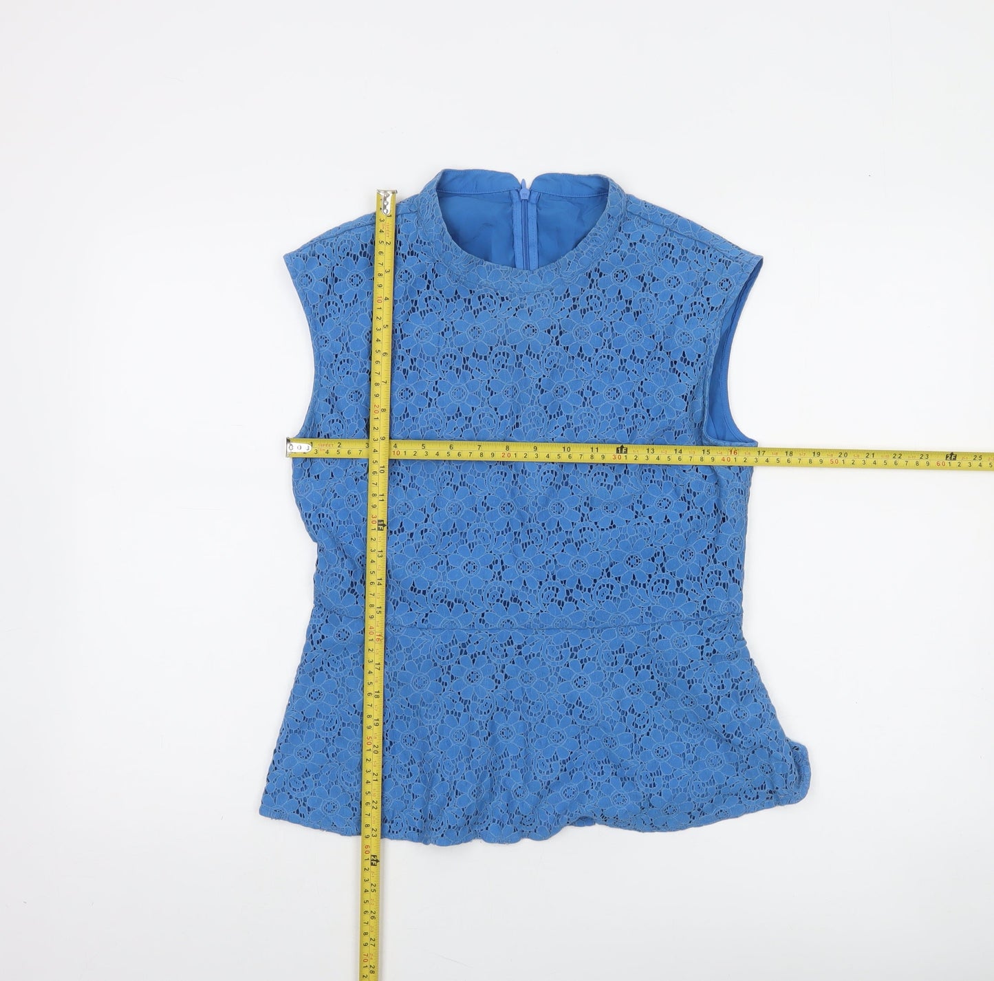 Oasis Womens Blue Lace Peplum Sleeveless Blouse Size 4