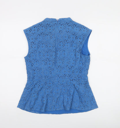 Oasis Womens Blue Lace Peplum Sleeveless Blouse Size 4
