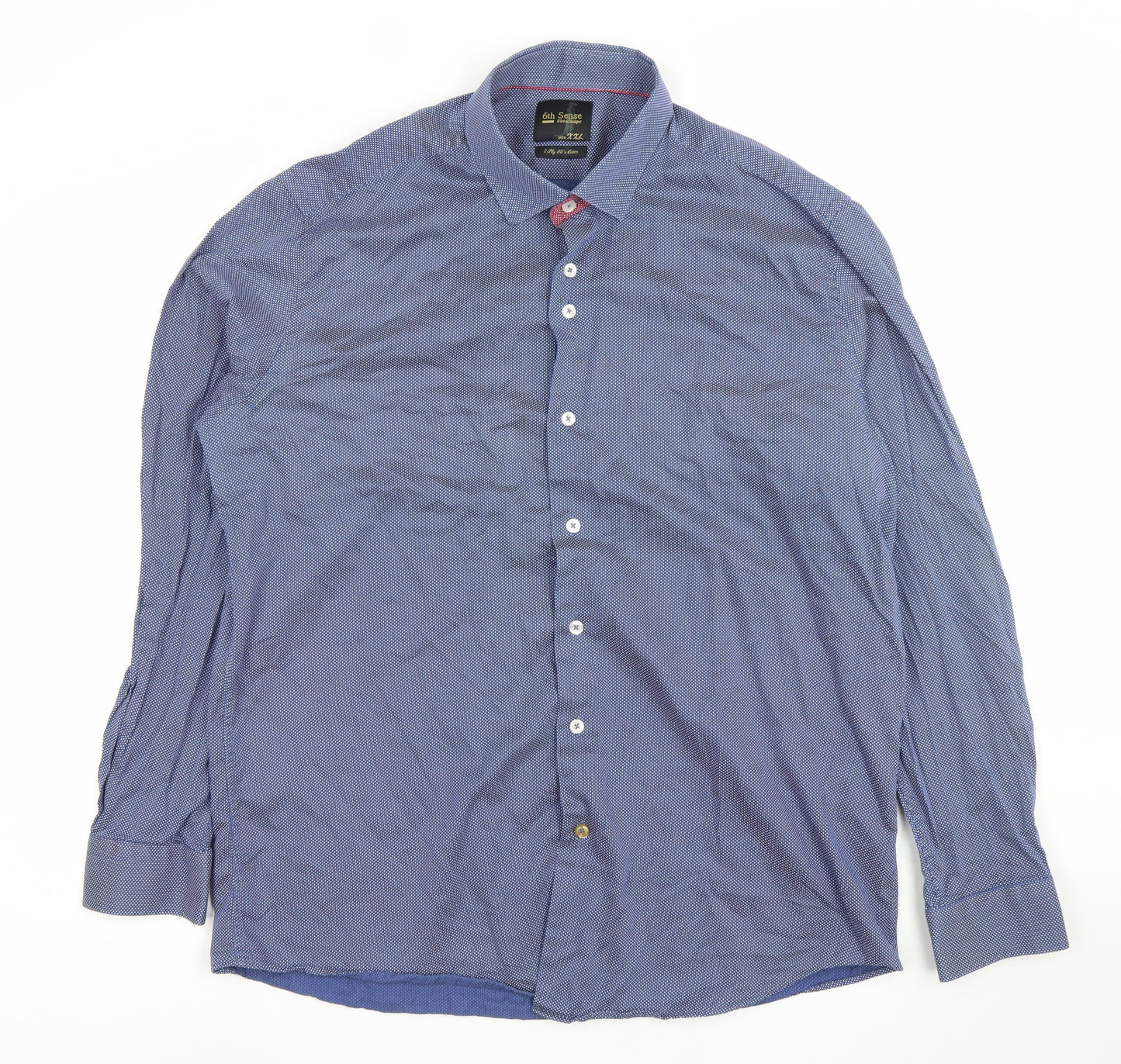 6th Sense Men’s Blue XXL Button-Up Cotton Long Sleeve Shirt
