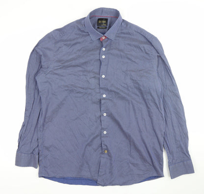 6th Sense Men’s Blue XXL Button-Up Cotton Long Sleeve Shirt