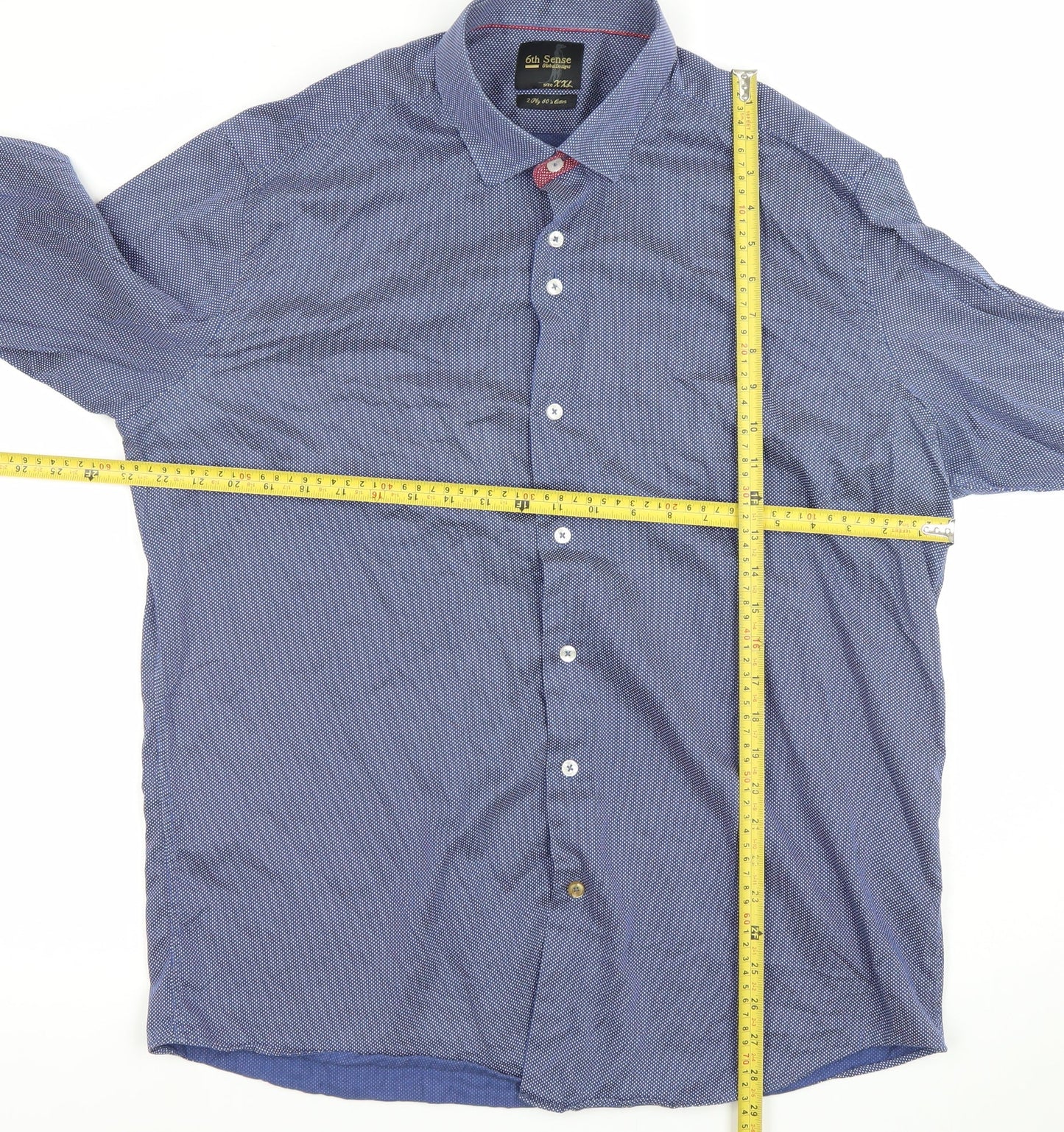 6th Sense Men’s Blue XXL Button-Up Cotton Long Sleeve Shirt