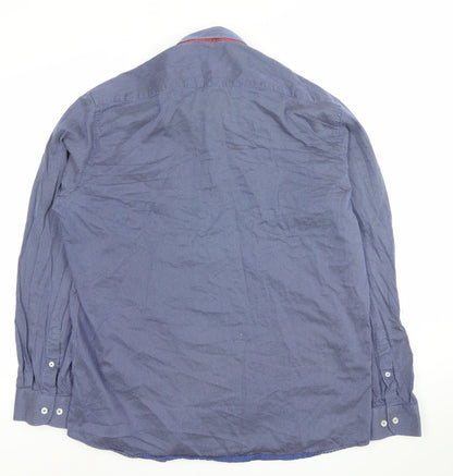 6th Sense Men’s Blue XXL Button-Up Cotton Long Sleeve Shirt