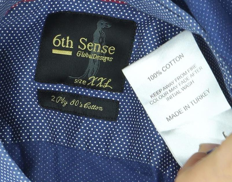 6th Sense Men’s Blue XXL Button-Up Cotton Long Sleeve Shirt