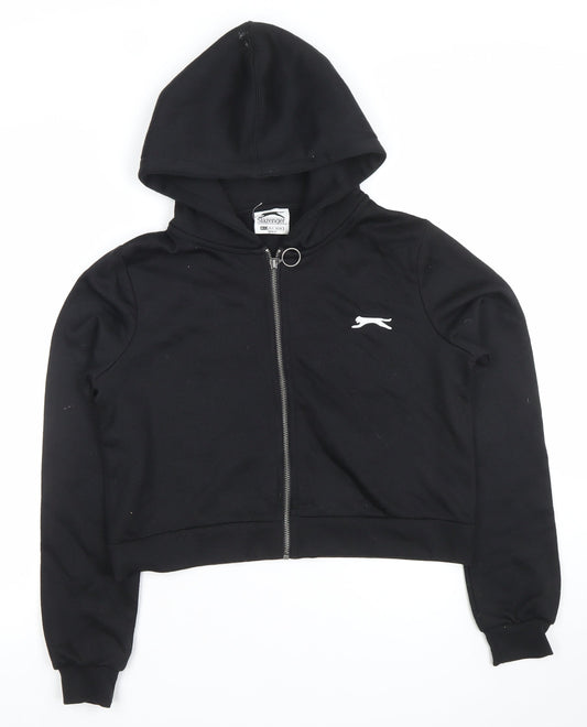 Slazenger Womens Black Cropped Zip Hooded Jacket Size 8