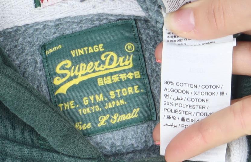 Superdry Men's Green Pullover Hoodie Size S Graphic Print