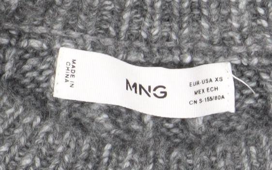 MNG Women's Grey Cable-Knit Beaded Pullover Jumper XS