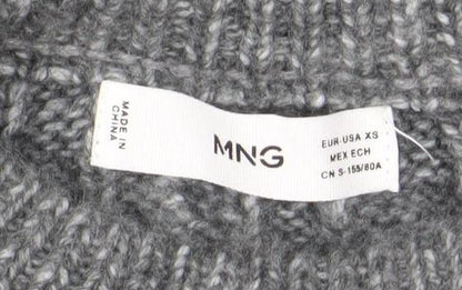 MNG Women's Grey Cable-Knit Beaded Pullover Jumper XS