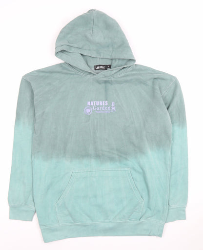 SHOK Men's Green Pullover Hoodie Small Nature Graphic Print