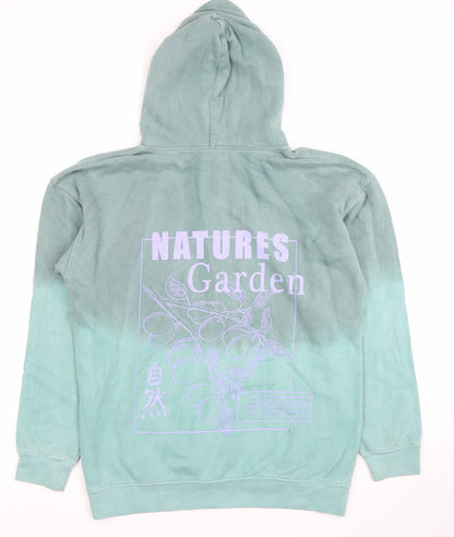 SHOK Men's Green Pullover Hoodie Small Nature Graphic Print