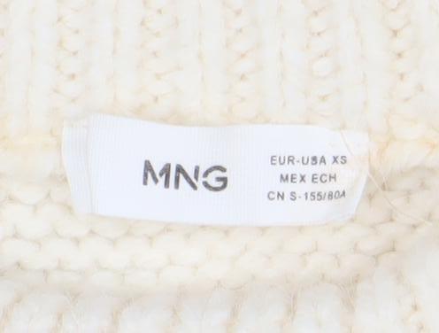 Mango Womens Ivory Cable-Knit Jumper XS Beaded Pearl Detail
