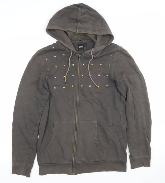 Additional front view of ASOS Women’s Brown Studded Full Zip Hoodie, size S, Hooded Sweatshirt