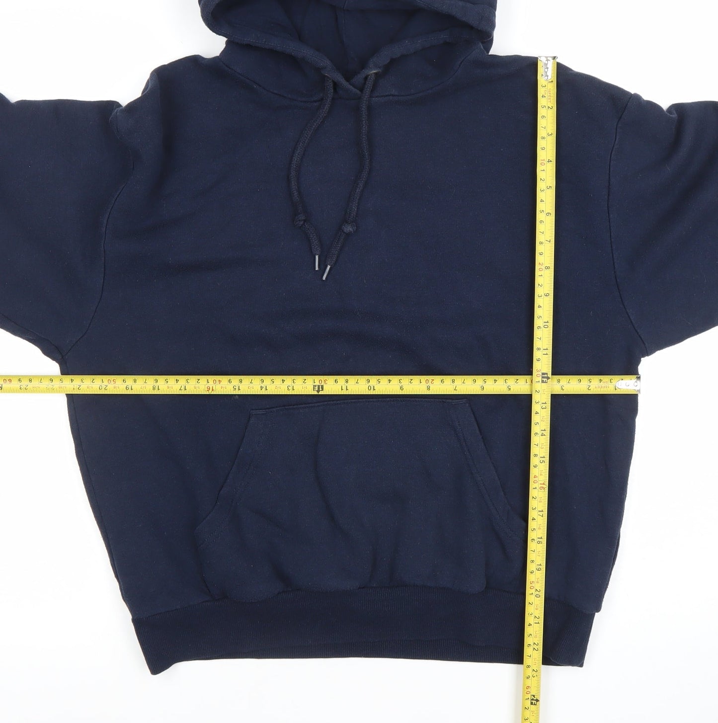 Monki Unisex Blue Small Pullover Hoodie with Red Stripe Sleeves