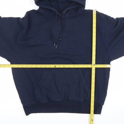 Monki Unisex Blue Small Pullover Hoodie with Red Stripe Sleeves