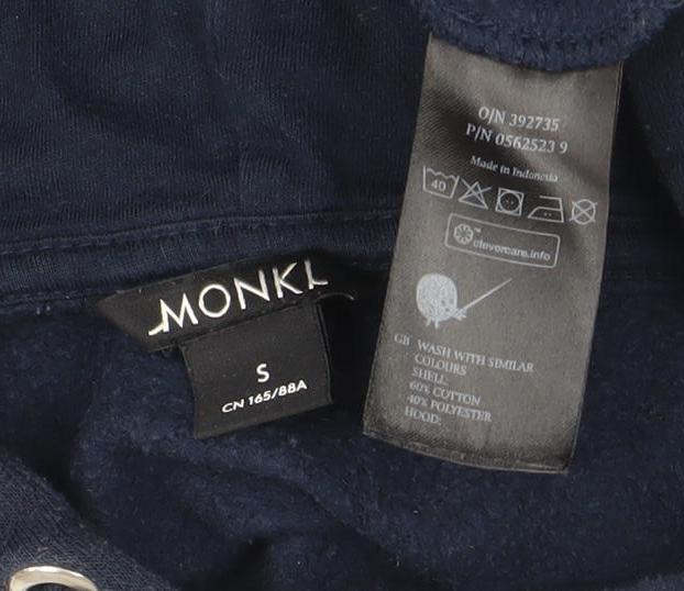 Monki Unisex Blue Small Pullover Hoodie with Red Stripe Sleeves