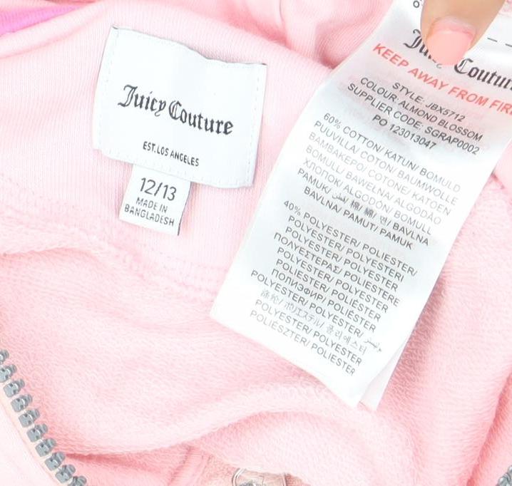Juicy Couture Girls Pink Full Zip Hoodie 12-13 Years Logo Cotton Blend