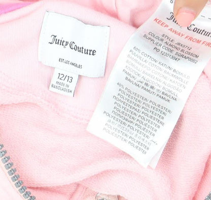Juicy Couture Girls Pink Full Zip Hoodie 12-13 Years Logo Cotton Blend