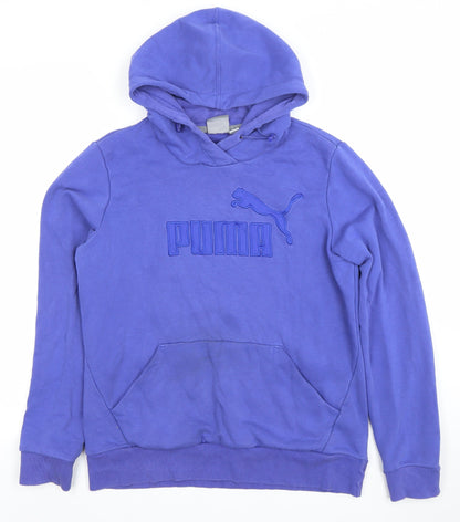 Puma Women's Blue Pullover Hoodie Size 14 Embroidered Logo Cotton