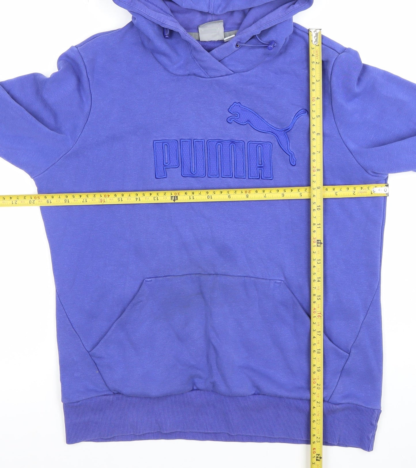 Puma Women's Blue Pullover Hoodie Size 14 Embroidered Logo Cotton