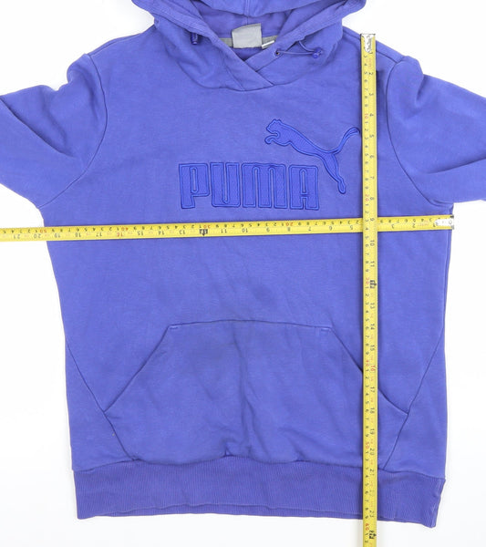 Puma Women's Blue Pullover Hoodie Size 14 Embroidered Logo Cotton