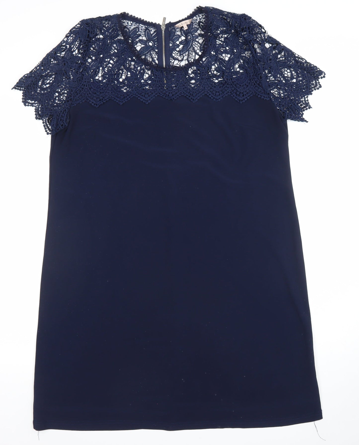 Esqualo Women's Blue Lace Overlay Shift Dress Size 14 Elegant Partywear