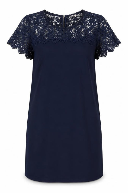 Esqualo Women's Blue Lace Overlay Shift Dress Size 14 Elegant Partywear