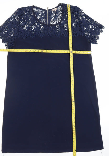 Esqualo Women's Blue Lace Overlay Shift Dress Size 14 Elegant Partywear