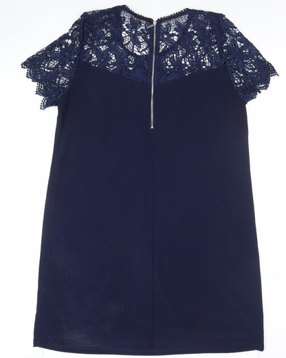 Esqualo Women's Blue Lace Overlay Shift Dress Size 14 Elegant Partywear