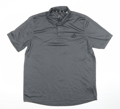 Adidas Men Grey Polo Shirt L Moisture Wicking Golf Activewear Top