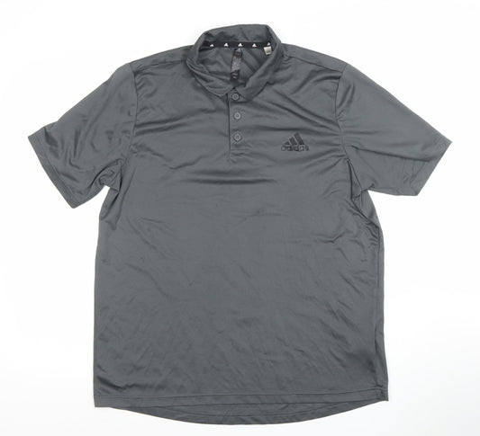 Adidas Men Grey Polo Shirt L Moisture Wicking Golf Activewear Top