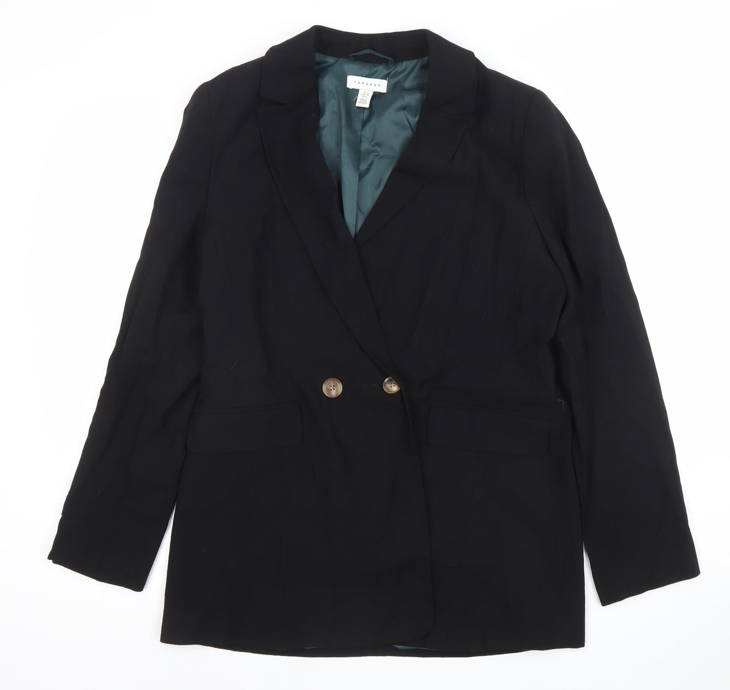 Topshop Womens Black Double-Breasted Blazer Jacket UK 10
