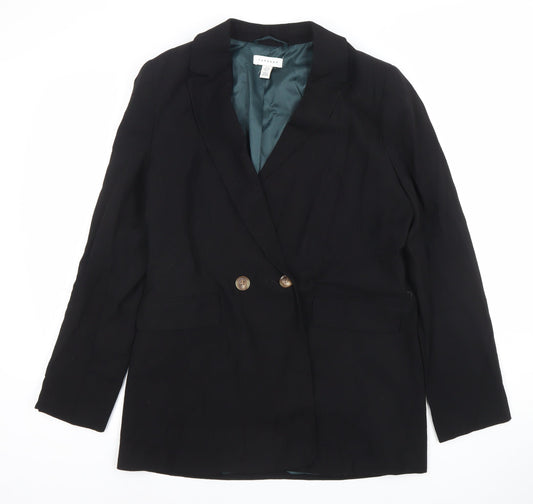 Topshop Womens Black Double-Breasted Blazer Jacket UK 10