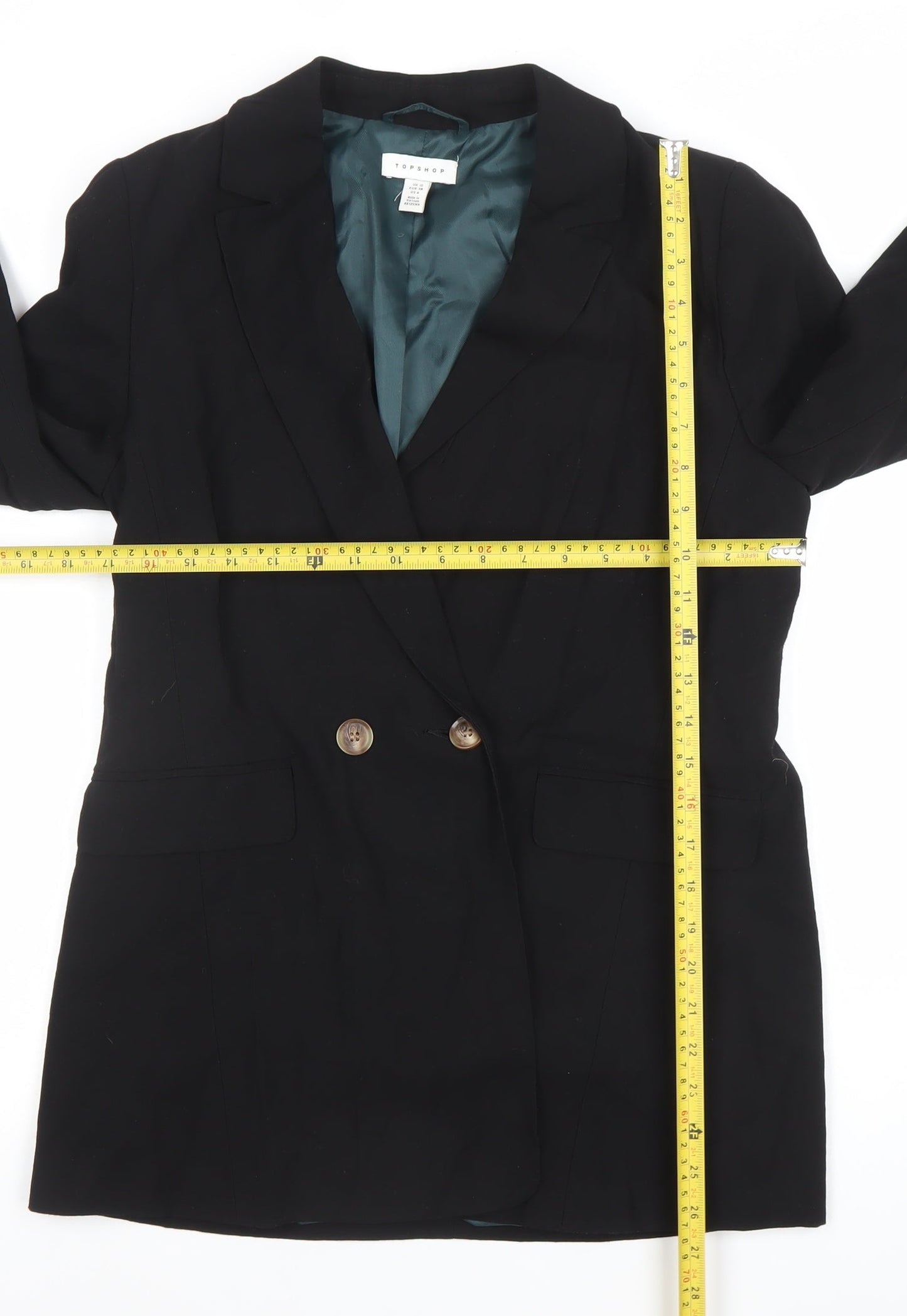 Topshop Womens Black Double-Breasted Blazer Jacket UK 10
