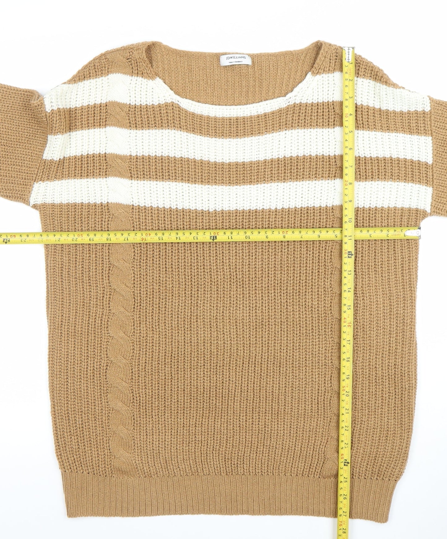 JD Williams Women’s Beige Striped Chunky Knit Scoop Neck Pullover Jumper Size S