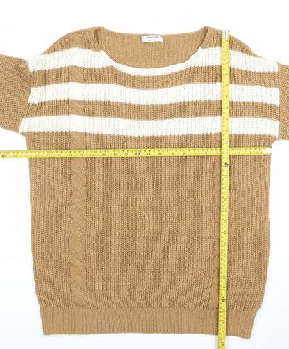 JD Williams Women’s Beige Striped Chunky Knit Scoop Neck Pullover Jumper Size S