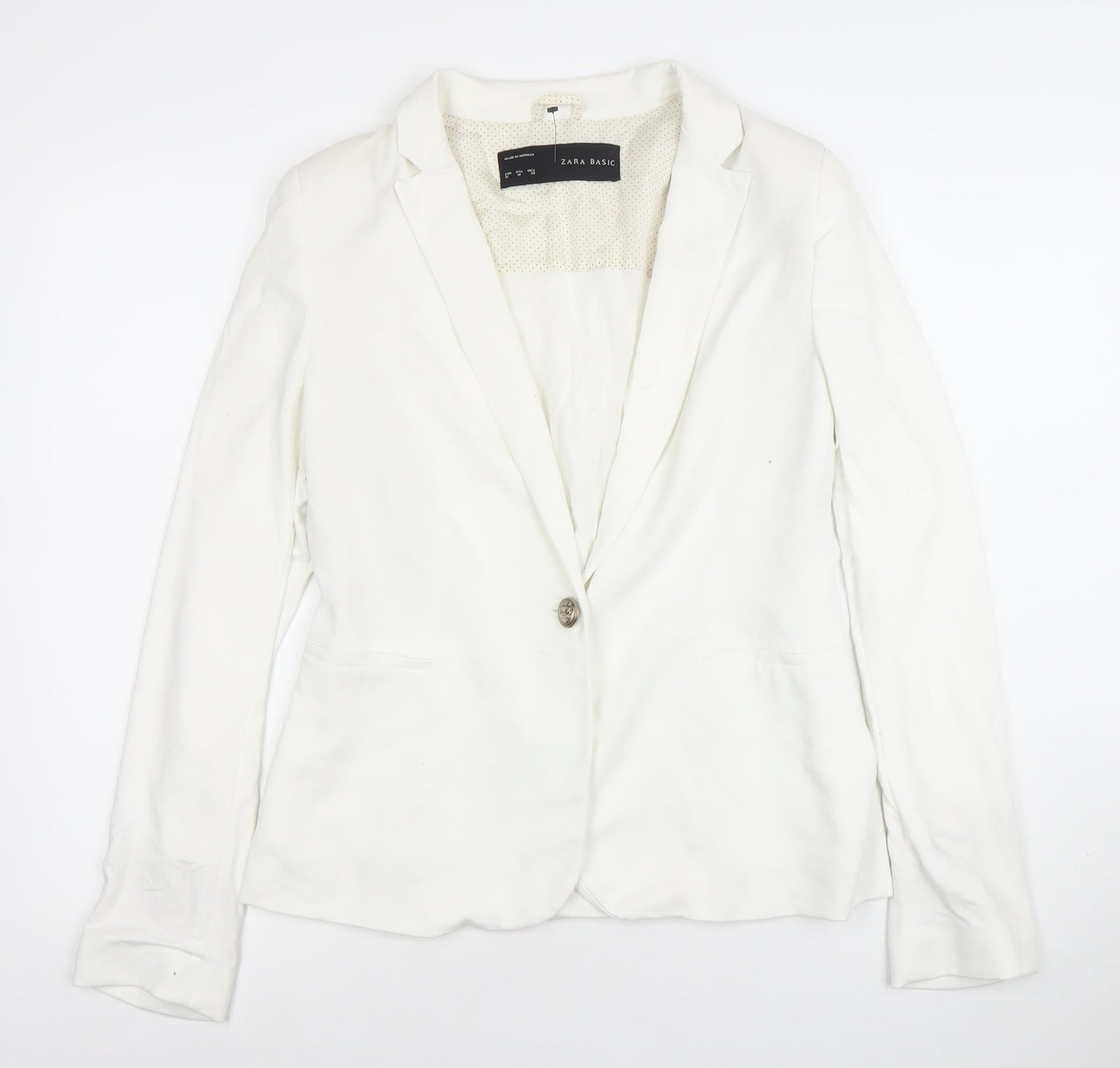 Zara Basic Women Ivory Regular Fit One-Button Blazer Size 10