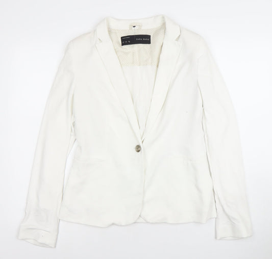 Zara Basic Women Ivory Regular Fit One-Button Blazer Size 10