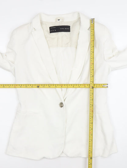 Zara Basic Women Ivory Regular Fit One-Button Blazer Size 10