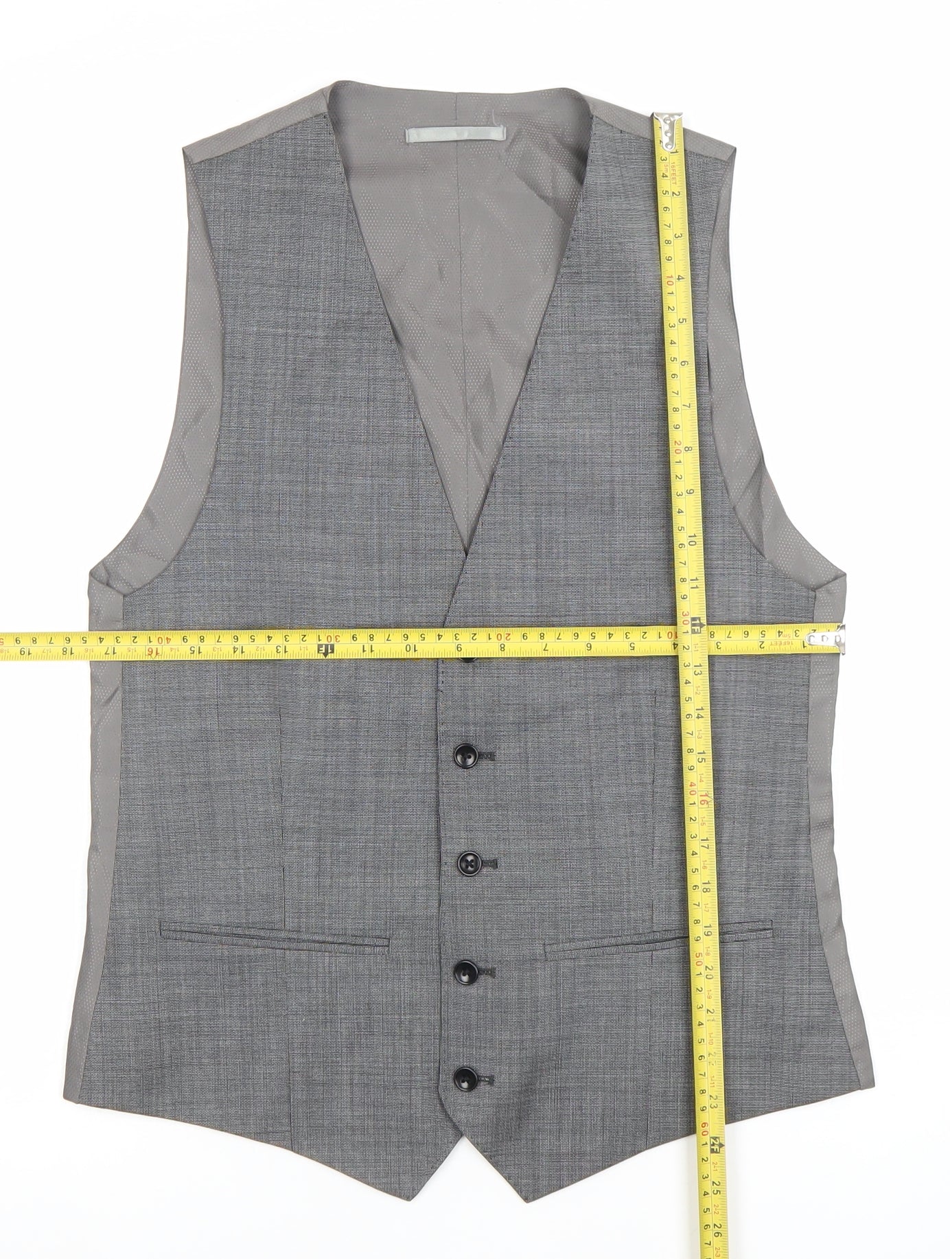 Corsivo Men's Grey 38R Wool Waistcoat Classic Formal