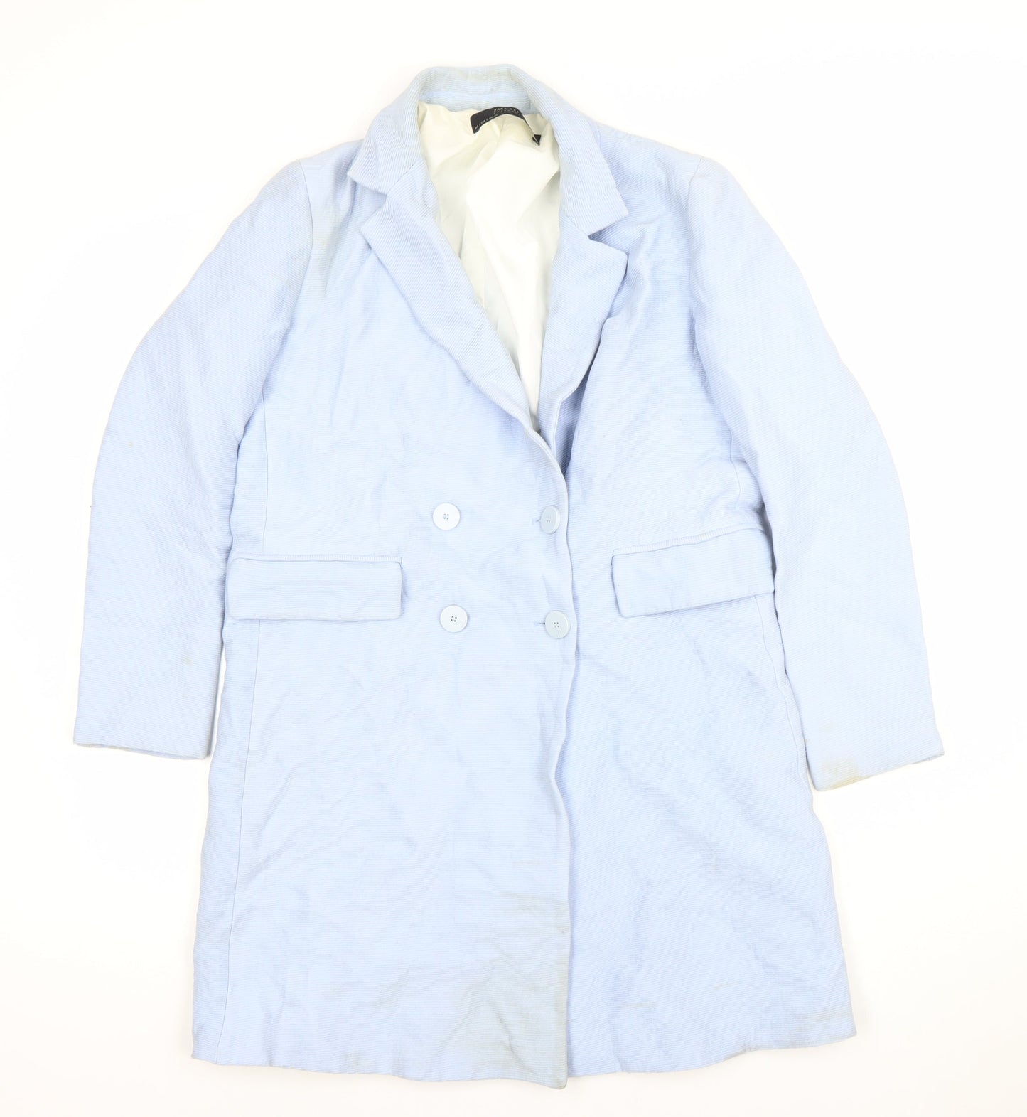 Zara Basic Women’s Blue Double-Breasted Long Blazer Coat Size 8