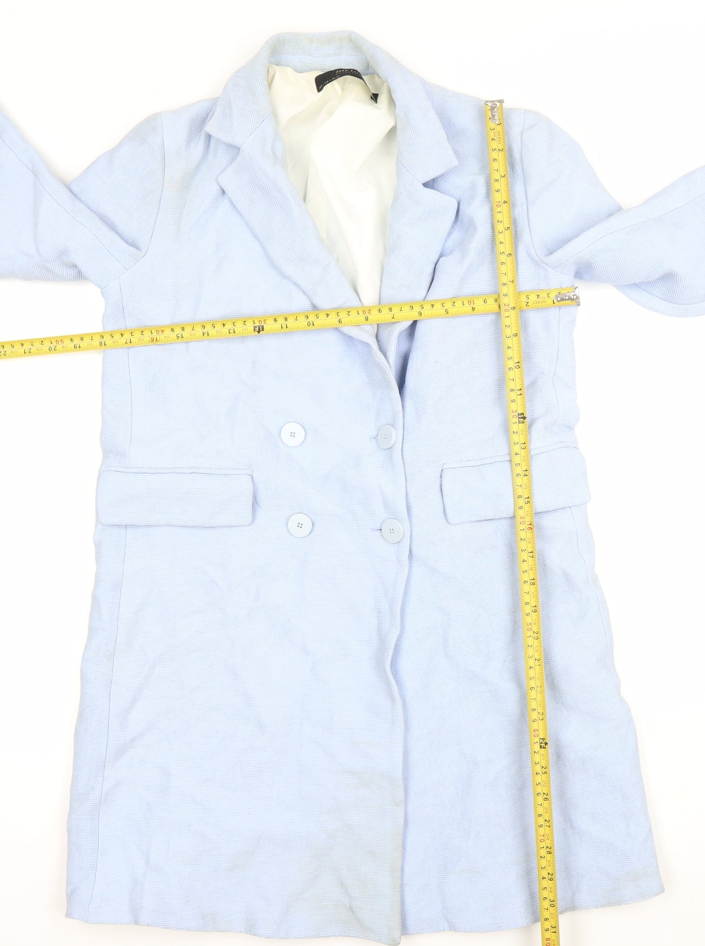 Zara Basic Women’s Blue Double-Breasted Long Blazer Coat Size 8