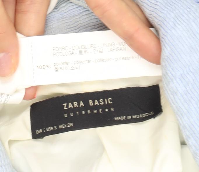 Zara Basic Women’s Blue Double-Breasted Long Blazer Coat Size 8