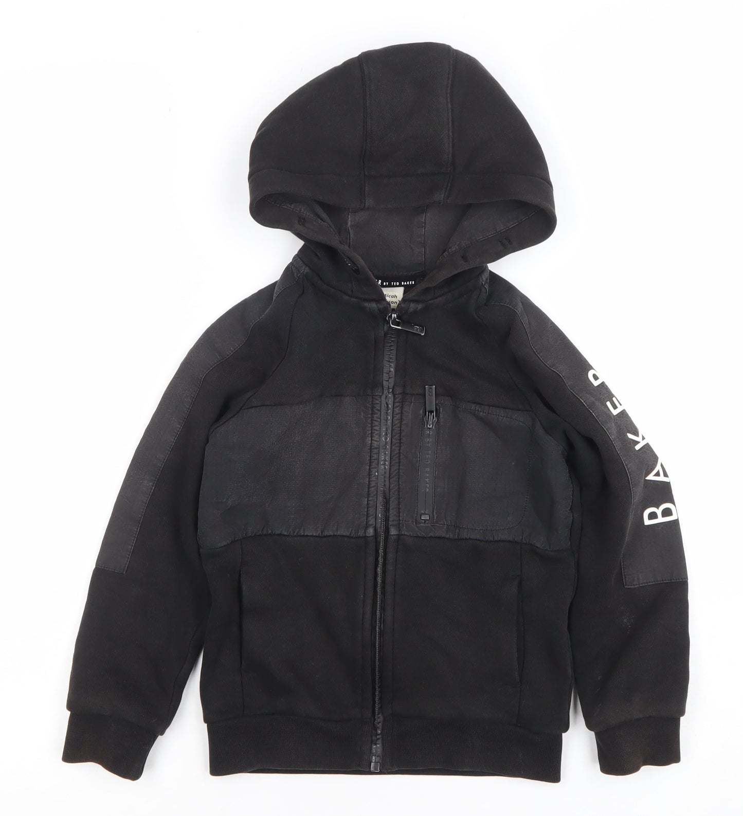 Ted Baker Boys Black Full Zip Hoodie 5 Years Cotton Blend Logo Detail